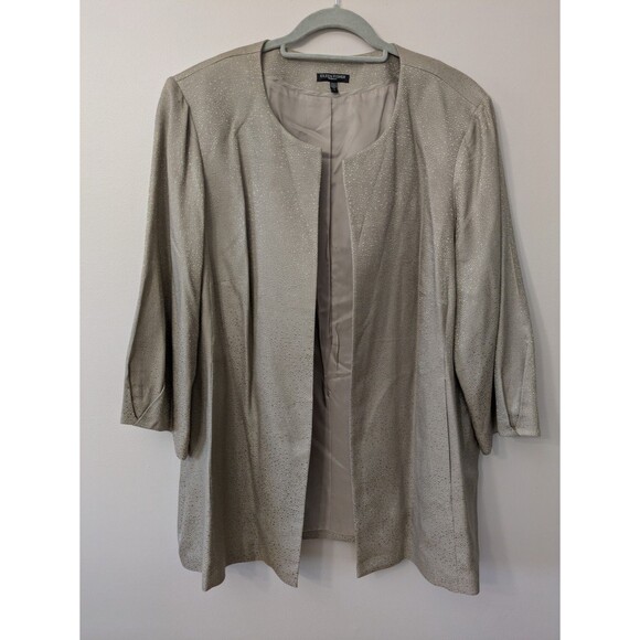 Eileen Fisher Silk Jacket 3X Champagne Mirage Jacquard Long Open Dressy Boxy - Picture 1 of 12